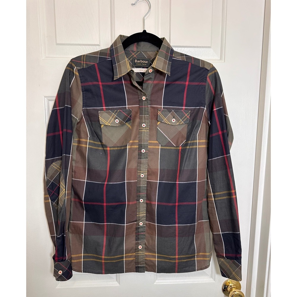 Barbour Cindall Classic Tartan Plaid Slim Fit Cotton Shirt Elbow Patches LSH0748